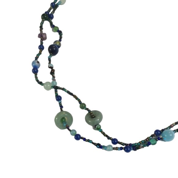 Beaded Necklace - Glass and Stone with Two Shifting Jade Beads 47" *NEW* - Picture 3 of 4